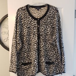 Lands End 100% Supima cotton leopard print button up sweater 3X